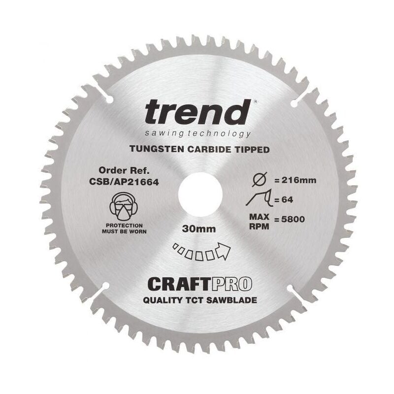 Trend Craft Saw Blade Aluminium & Plastic 216mm x 64 Teeth x 30mm