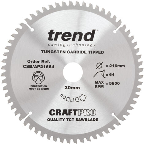 Trend Craft Saw Blade Aluminium & Plastic 216mm x 64 Teeth x 30mm