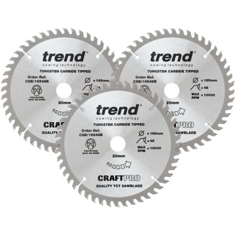 Trend CraftPro Plunge Saw Blade 165 x 20mm x 48T (Pack 3) TREPS1653PA