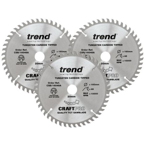 Trend CSB/160/3PK Plunge Saw Blades 160 x 20mm 48T Festool TS55 Scheppach PL55