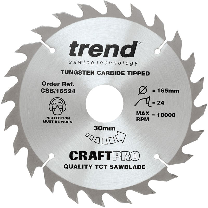 24 Tooth Circular Saw Blade Craft Pro 165mm 30mm Bore 2.4mm Kerf CSB/16524 - Trend