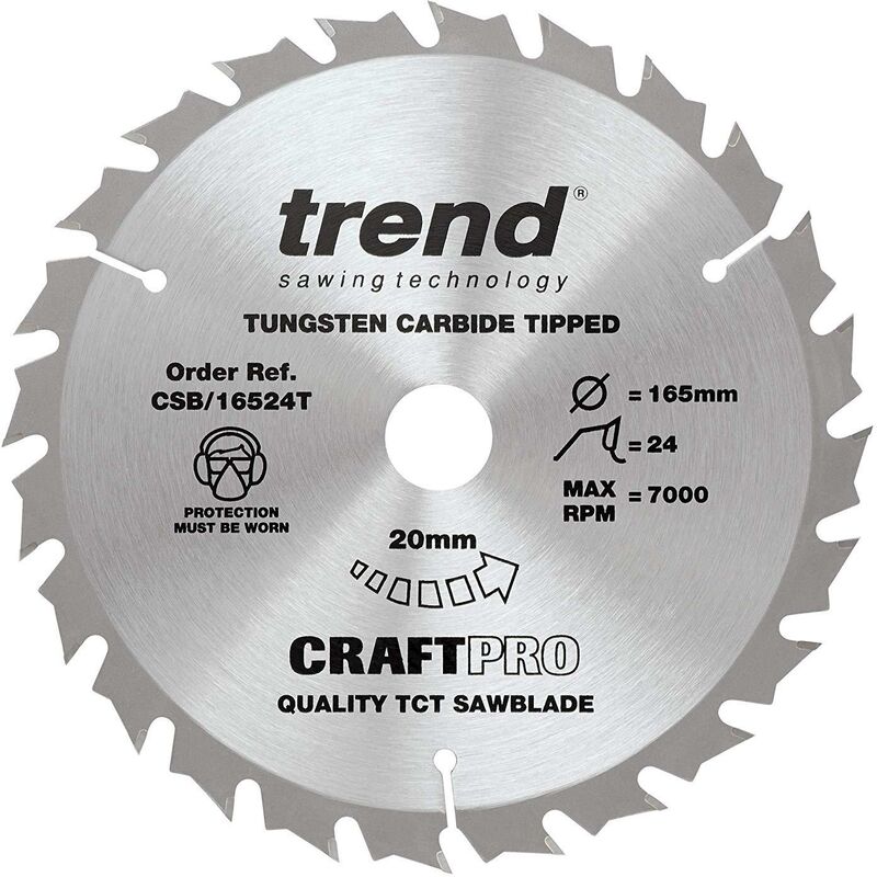 Trend CSB/16524T TCT Craft Saw Blade 165mm x 24T x 20mm Thin