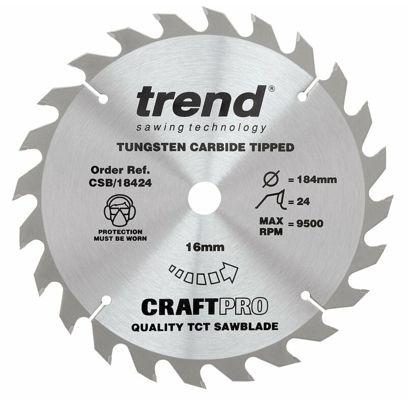 CSB/18424 tct Circular Saw Blade 184mm x 24 Teeth x 16mm DeWalt DWE560 - Trend