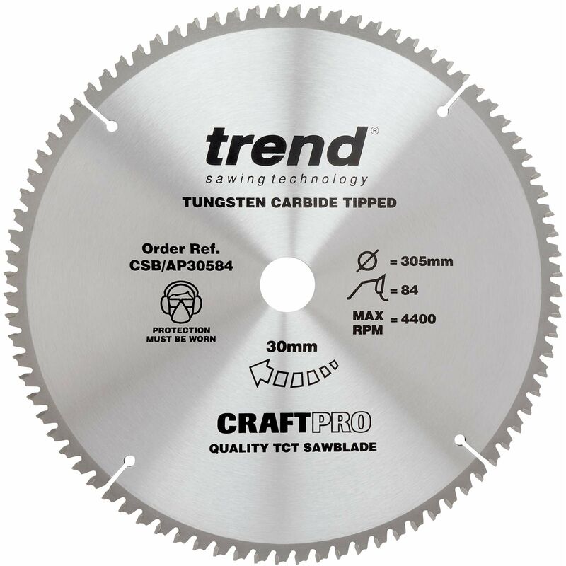 Lama per sega circolare CraftPro tct per piano di lavoro in alluminio e plastica, diametro 305 mm x 84 denti x foro 30 mm, punta in carburo di