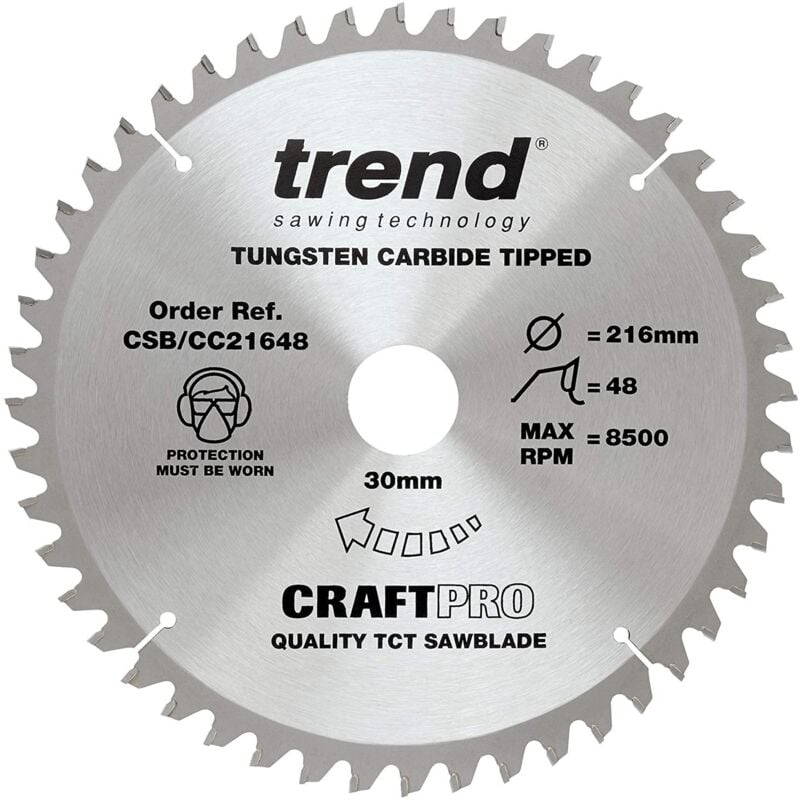 Trend CSB/CC21648 TCT Craft Saw Blade Crosscut 216mm x 48T x 30mm