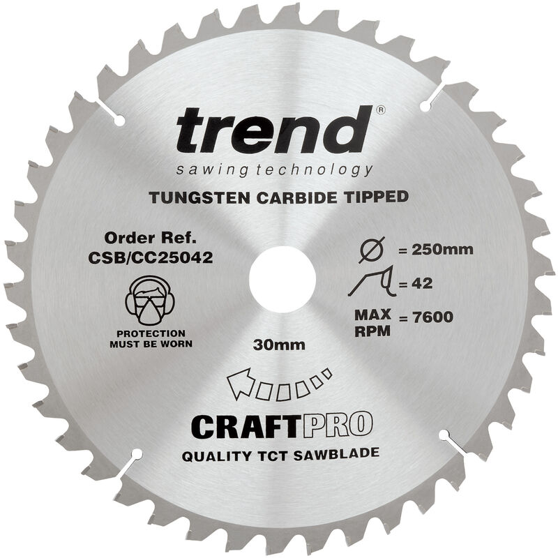 Trend CSB/CC25042 Craft Mitre Saw Blade Crosscut 250mm X 42 Teeth X 30mm Bore