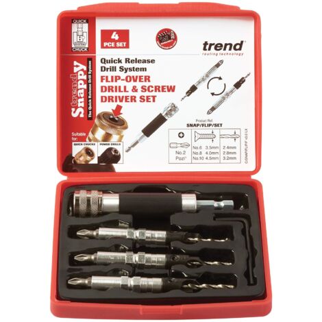 Trend Flip Driver Set 4 Piece Pozi Countersink Drill Screwdriver Bit Set Cased