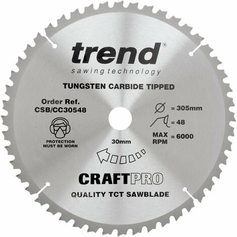 Trend Lama per sega circolare CraftPro TCT a gancio negativo, diametro 165 mm x 48 denti x foro 20 mm, punta in carburo di tungsteno, CSB/CC30548