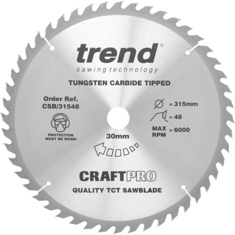 Trend Lama per sega circolare CraftPro TCT combinata, diametro 315 mm x 48 denti x foro 30 mm, punta in carburo di tungsteno, CSB/31548