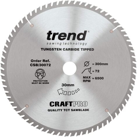 Trend Lama per sega circolare CraftPro TCT, diametro 300 mm x 72 denti x foro 30 mm, punta in carburo di tungsteno, CSB/30072