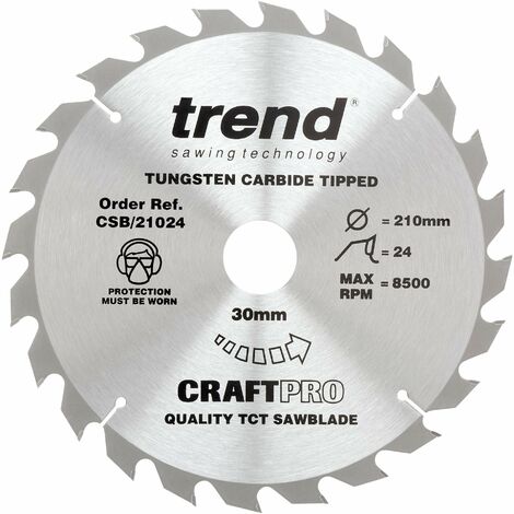 Trend Lama per sega circolare CraftPro TCT per uso generico per seghe da banco, diametro 210 mm x 24 denti x foro 30 mm, punta in carburo di tungsteno, CSB/21024