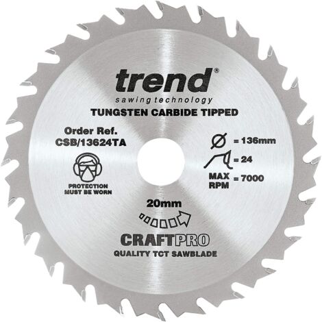 Trend Lama per sega CraftPro, 136 mm di diametro x 20 mm di alesaggio x 24 denti TCT per seghe a batteria,CSB/13624TA