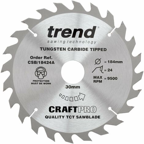 TREND Lama per sega CraftPro TCT per uso generico, 184 mm x 24 denti x 30 mm di foro, con punta in carburo di tungsteno, CSB/18424A