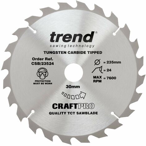 TREND Lama per sega CraftPro TCT per uso generico, diametro 235 mm x 24 denti x foro 30 mm, punta in carburo di tungsteno, CSB/23524
