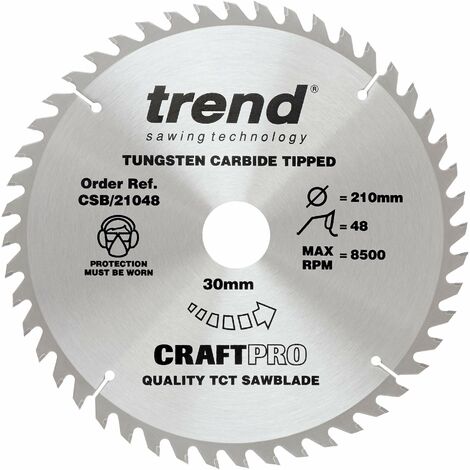 Trend Lama per sega TCT combinata CraftPro, diametro 210 mm x 48 denti x foro 30 mm, punta in carburo di tungsteno, CSB/21048