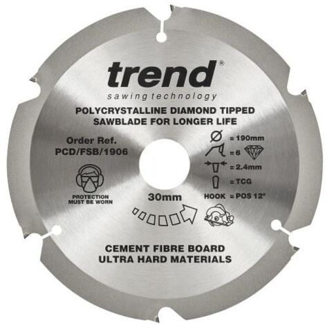 TREND PCD 190MM X 6T X 30MM Diamond Blade Fibre Cement Board