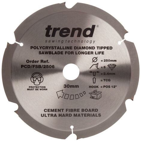 TREND PCD 250MM X 6T X 30MM Diamond Blade Fibre Cement Board