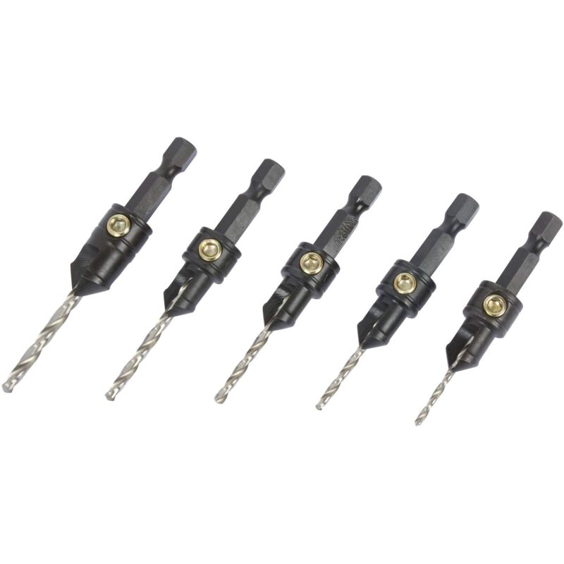 Set di svasatori Snappy da 5 pezzi, realizza fori pilota e svasatori in una volta sola per finiture più rapide e professionali. Per viti calibro da