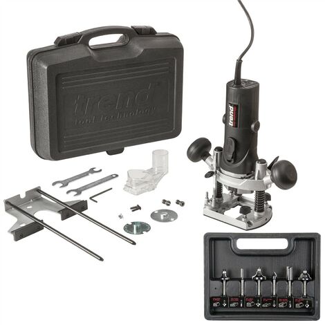 Trend T4ELK 110v 1/4in Compact Variable Speed Plunge Router 759W x6 1/4 Cutters