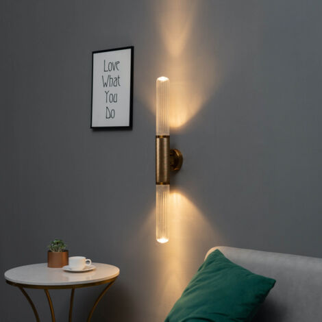 Trendige goldene Doppel-LED-Wandleuchte aus Metall und Glas - Hita