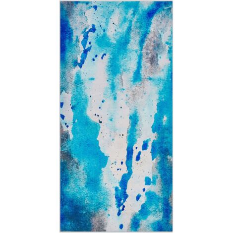 Trendiger Teppich mit abstraktem Flecken-Muster in Blau-Grau 80 x 150 cm Bozat - Blau
