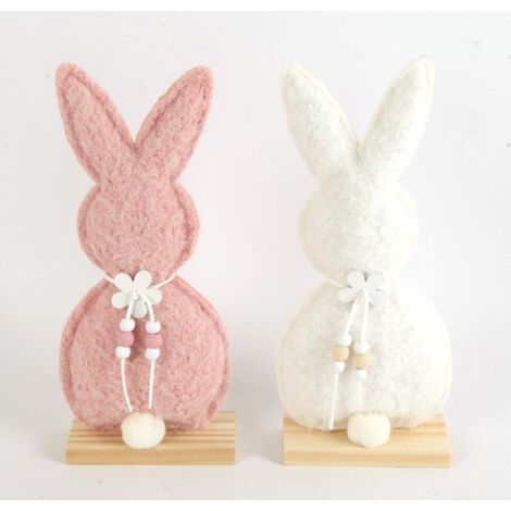 TrendLine Aufsteller Holz Hasen 29 x 5 x 13 cm rosa-weiß Skulptur
