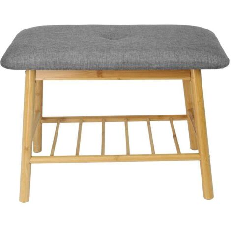 TrendLine Bambus Bank 60x30x45cm Bezug Leinen/Polypropylen Sitzbank Fußhocker Polsterhocker Sitzhocker