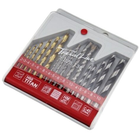 TrendLine Bohrer-Set für Metall, Beton & Holz 16-teilig Rundschaft Metallbohrer