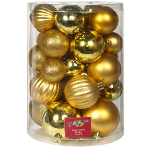 TrendLine Christbaumkugeln 34 Stk Gold Weihnachtskugeln Weihnachtsbaumkugeln