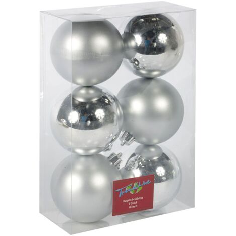 TrendLine Christbaumkugeln 6 Kugeln Ø 8 cm Silber Weihnachtskugeln
