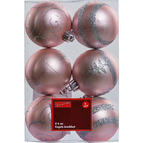 TrendLine Christbaumkugeln 6 Stk Ø 6 cm Rosa Weihnachtskugeln Weihnachtsbaum