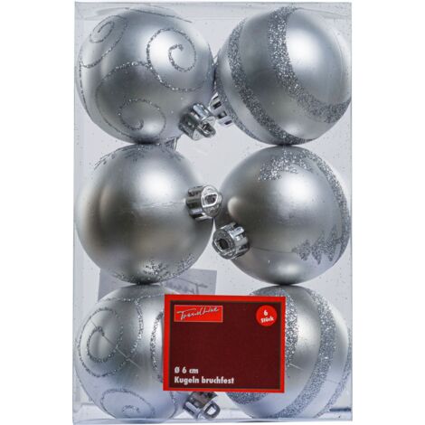TrendLine Christbaumkugeln 6 Stk Ø 6 cm Silber Weihnachtskugeln Weihnachtsbaum