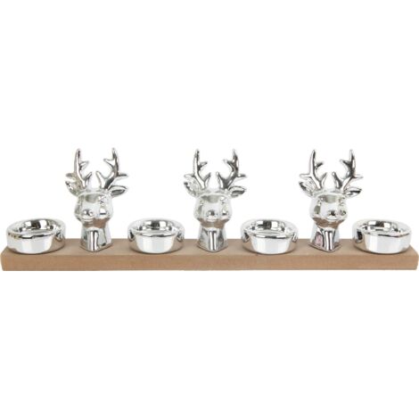TrendLine Deko Adventskerzenhalter Keramik 39 x 5 x 10,5 cm silber Figur