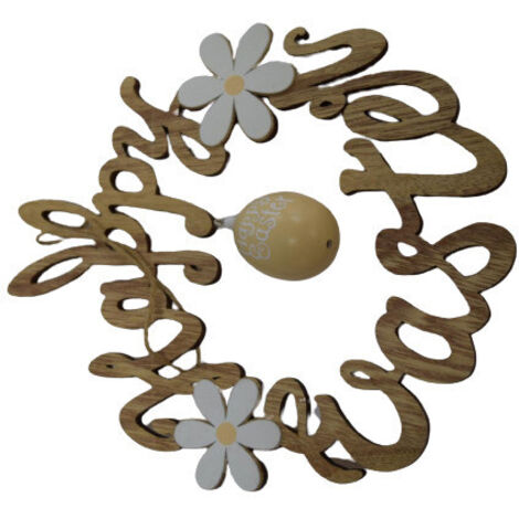 TrendLine Deko Aufhänger Happy Easter Holz 24 x 28 cm natur weiß Aufhänger