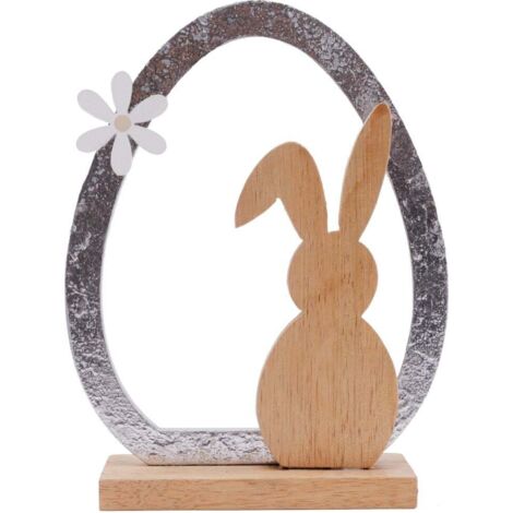 TrendLine Deko Aufsteller Osterhase Holz 19,5 cm natur silber Dekohase Hasenfigur