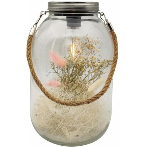 TrendLine Deko Glas LED mit Trockenblumen 16 x 26 cm Deko-Accessoires