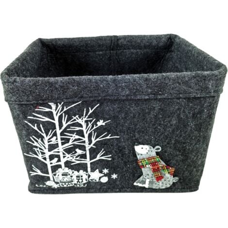 TrendLine Deko Korb Filz Weihnachten 27 x 21 x 20 cm grau Figur