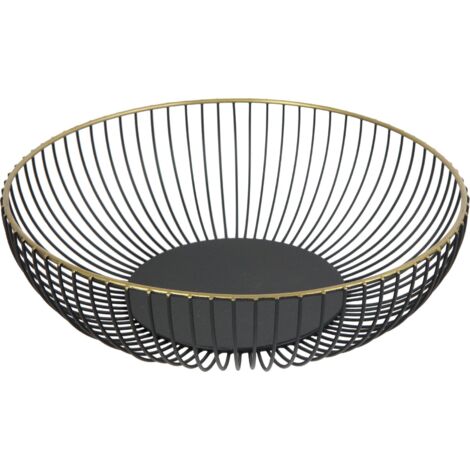 TrendLine Deko Metall Korb rund Ø 28 x 7,5 cm schwarz gold Figur
