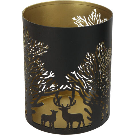 TrendLine Deko Metall Teelichthalter Winter 10 x 12.5 cm schwarz gold Teelichthalter