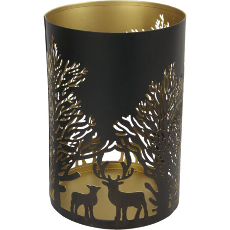 TrendLine Deko Metall Teelichthalter Winter Ø 13 x 17,5 cm schwarz gold Teelichthalter
