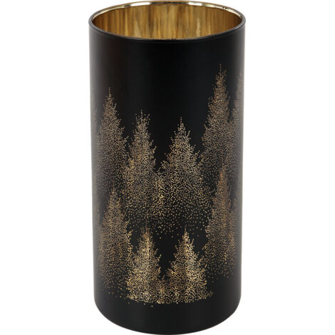 TrendLine Deko Metall Teelichthalter Winter Bäume Ø 20 x 10 cm schwarz gold Teelichthalter