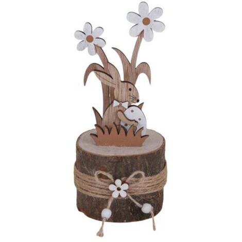 TrendLine Deko Osterhase auf Stamm Holz 18 x 7,5 x 7 cm braun Figur