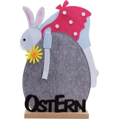 TrendLine Deko Osterhase Filz 51 x 35 cm grau weiß pink Osterdeko Hasendeko Ostern