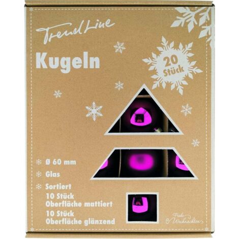 TrendLine Deko Set aus 20 Christbaumkugeln aus Glas 6 cm lila Hängedekoration