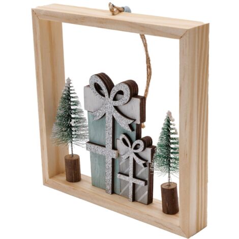 TrendLine Deko Weihnachtsanhänger Holz Geschenk 15 x 3 x 15 cm grün weiß Hängedekoration