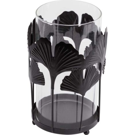 TrendLine Deko Windlicht Metall 16 cm schwarz Gingko Dekofigur