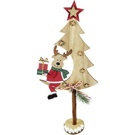 TrendLine Dekofigur Holz Tannenbaum Reh 45 x 42 x 52 cm mehrfarbig Figur