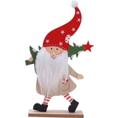 TrendLine Dekofigur Holz Weihnachtsmann 32 x 19 cm natur-rot Dekofigur