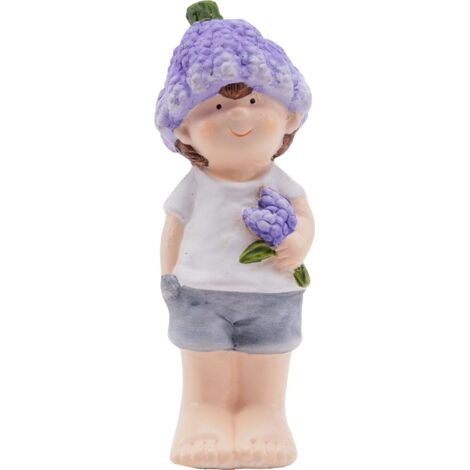 TrendLine Dekofigur Junge Keramik 15 cm weiß lila Gartenfiguren