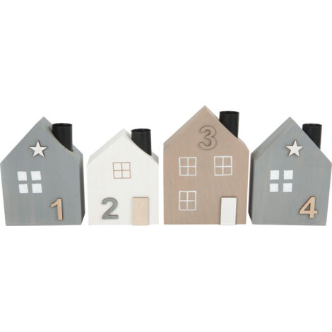 TrendLine Dekohaus Set aus 4 Kiefernholz-Häusern 14 x 5,5 x 36,5 cm mehrfarbig Figur